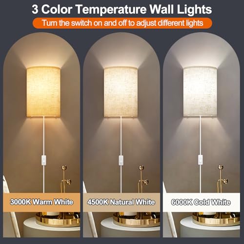 Plug in Wall Sconces Set of Two Wall Lights with On (2 Count)