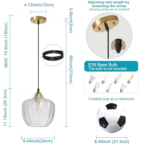 Clear Glass Pendant Lights Kitchen Island 2 Pack Gold Hanging Ceiling Light (2 Count)
