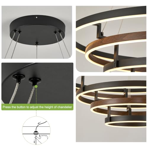5 Rings LED Chandelier Black Dimmable Circular Pendant Light for Dining Room