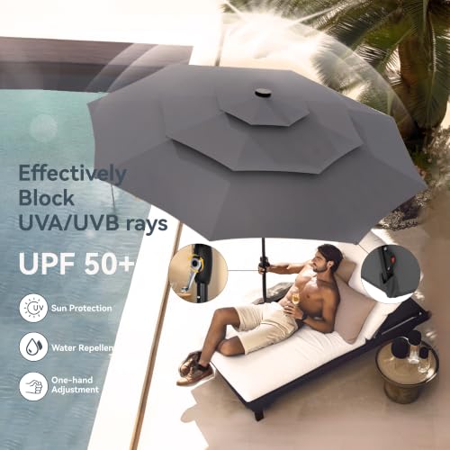 10ft 3 Tier Outdoor Patio Umbrella with 24pcs LED Lights