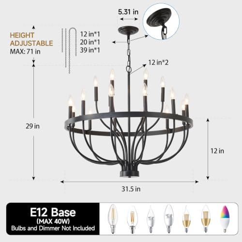 32 Inch Black Farmhouse Chandelier 18