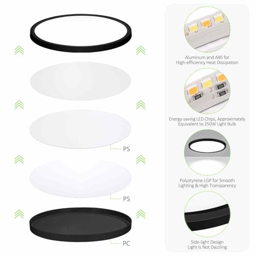 LED Flush Mount Ceiling Light 12in Thin 3CCT Black Wired