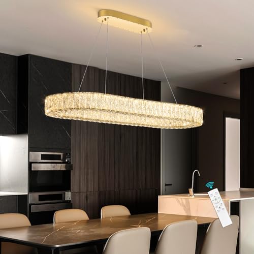 L40 xW16 Modern Oval Crystal Chandelier Glam Dimmable Crystal Ceiling Chandeliers for Dining Room Kitchen Island Glod