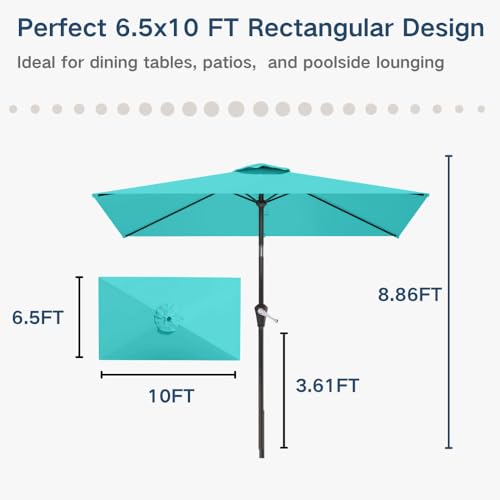 6.5' x 10' Rectangular Patio Umbrella Large Outdoor Market Umbrella w