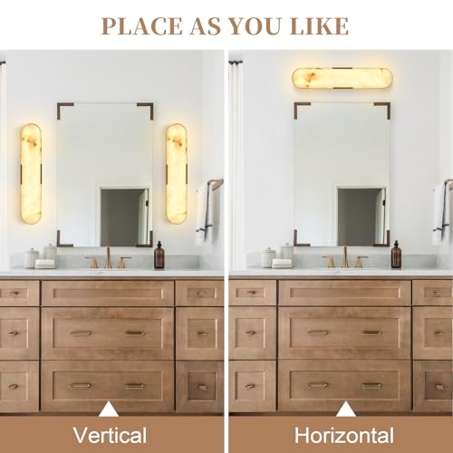 20in Alabaster Wall Sconce Set of 2 Gold 3CCT Marble Wall Light