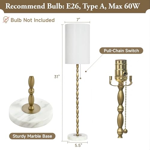 31" Tall Skinny Gold Buffet Lamps Set of 2 with Marble Base for Living Room (2 Count)