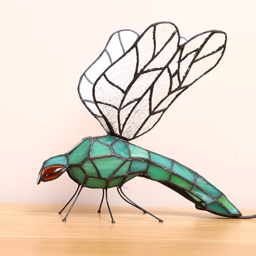 Tiffany Table Lamp Green Dragonfly Stained Glass Bedside Nightstand Night Light