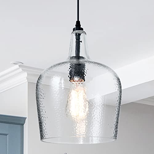 Glass Pendant Light Modern Black 1 Light Single Dome Pendant Lighting Fixtures for Kitchen Island Dining Room Hallway