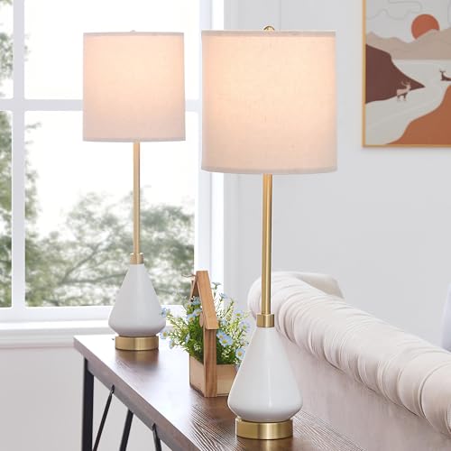 32" Gold Buffet Lamps Set of 2 with White Ceramic Base (2 Count)