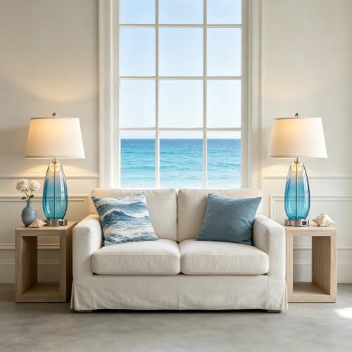 27" Glass Table Lamps for Living Room (Gradient Blue)