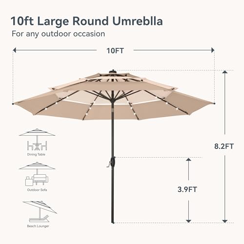 10ft 3 Tier Outdoor Patio Umbrella with Solar Lights