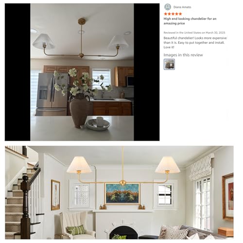 2 Light Gold Linear Chandelier with White Fabric Shade (2 Count)