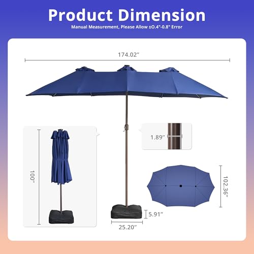 15 ft Large Patio Umbrella with Color Changing Lights