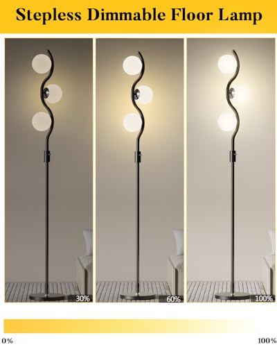 3 Globe Floor Lamp Dimmable Black Floor Lamps with 3 Soft Warm White 3000K Bulbs (3 Count)