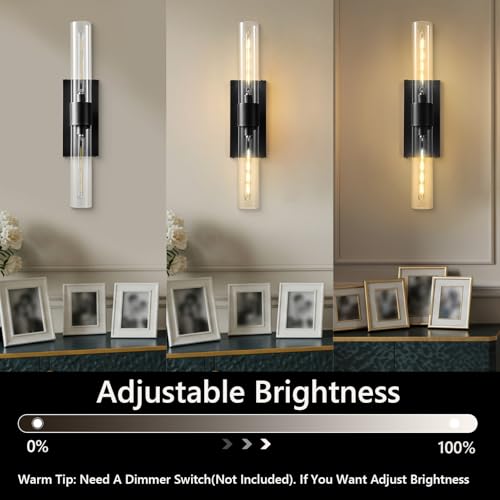 Bathroom Sconces Glass Sconces 22.8in Black Sconces Dimmable (2 Count)