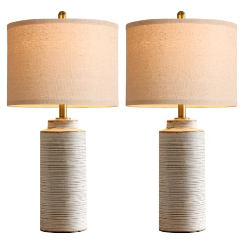 27" Vintage Ceramic Table Lamp Set of 2 (Off-White)