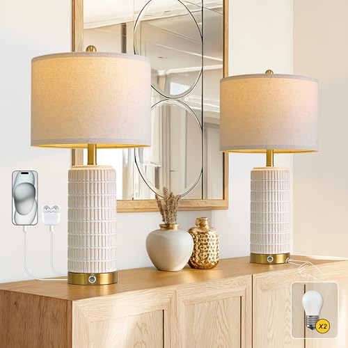 Touch Bedside Table Lamps with 2 USB for Bedroom Living Room