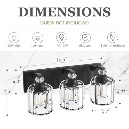 3 Light Black Bathroom Light Fixture Modern Vanity Lights Over Mirror Vintage Wall Sconce Lighting for Bathroom