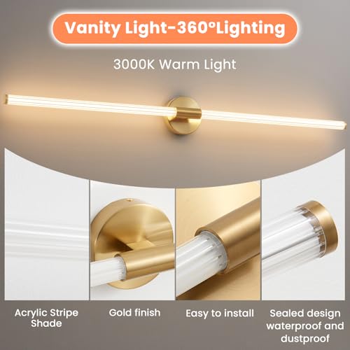Gold Bathroom Vanity Lights 47" Long LED Vanity Light Bar