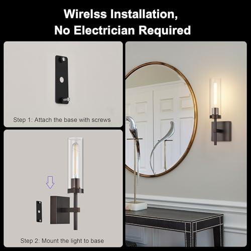 Oil Rubbed Bronze Battery Operated Wall Sconces with Remote Control (2 Count)