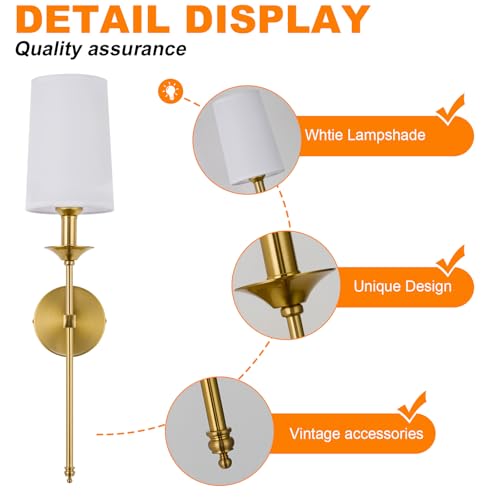 Hardwired Wall Sconces Set of 2 Candle Gold Wall Light for Bedroom Living Room Vanity Hallway Farmhouse Wired Bathroom Sconce (2 Count)