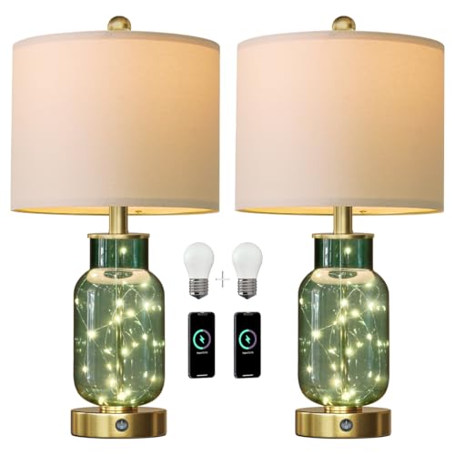 22" Glass Table Lamps Set of 2 with Night Light for Bedroom (2 Count)