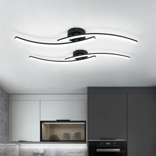 Modern LED Ceiling Light 22W Black Linear Ceiling Lights Fixture 6000K Aluminum 31.4Inch Long Flush Mount Ceiling Light Fixture Lamp for Bedroom Hallway Kitchen Bathroom (2 Count)