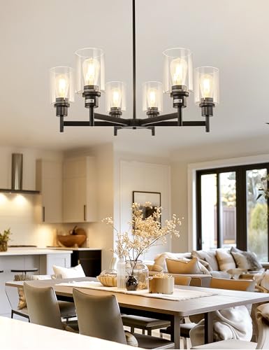 6 Light Black Chandelier for Dining Room Light Fixture