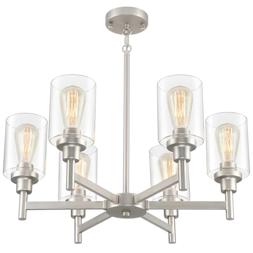 6 Light Brushed Nickel Chandeliers for Dining Room Light Fixture