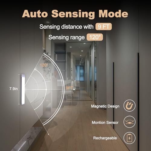 6 Pack Motion Sensor Under Cabinet Light 8 Inch Magnetic LED Closet Lights (6 Count)