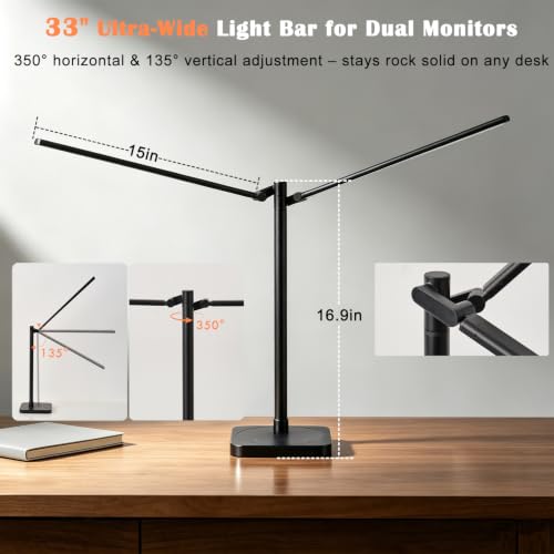 Desk Lamp for Office Home Dual Head 24W Swing Arm Reading Table Lamp Black (Black)