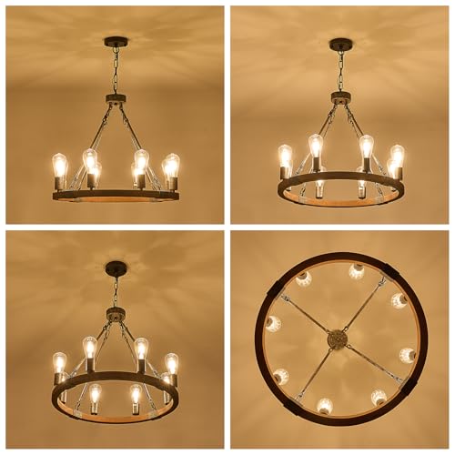 Farmhouse Wagon Wheel Chandelier 24" 8