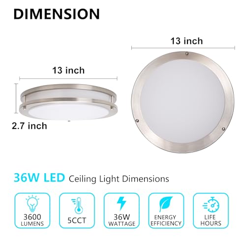 13inch LED Flush Mount Ceiling Light Fixture Dimmable Brushed Nickel (4 Count)