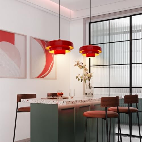 13.8" Red Pendant Light Industrial Dining Table Ceiling Light