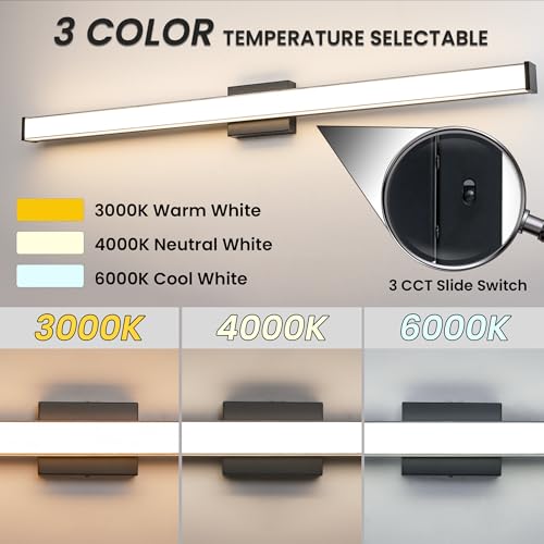 Modern LED Bathroom Vanity Light 48 inch 32W Dimmable 3CCT Bathroom Light Fixture Over Mirror Rectangle Bath Vanity Light Bar with Double Layer Acrylic Shade (48 inch(es))