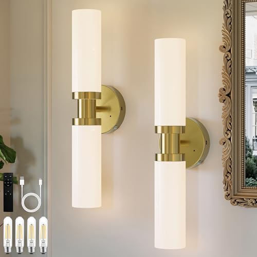 Gold Wireless Battery Operated Wall Sconce with Remote Control (2 Count)