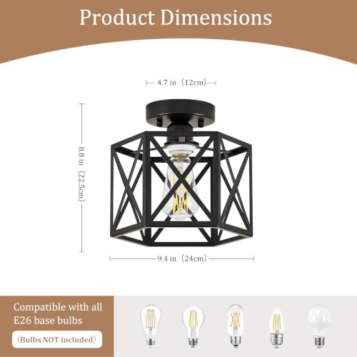 Farmhouse Semi Flush Mount Ceiling Light (Black / 9.4 Inch)