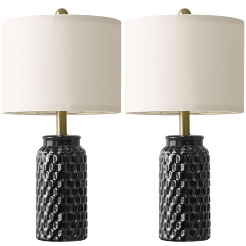 20.5" Black Modern Ceramic Bedside Lamp Set of 2 for Bedroom Decor Farmhouse Table Lamp for Living Room Office Dorm (2 Count)