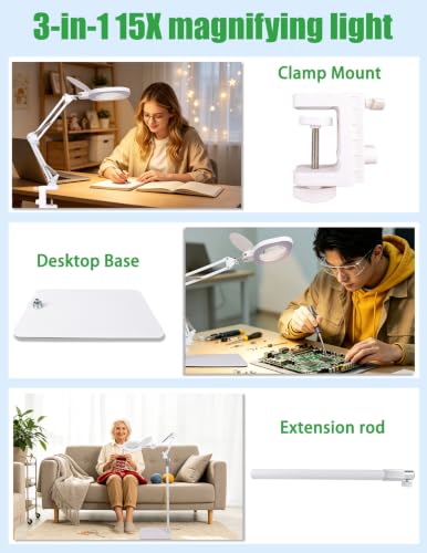 3-in-1 LED Magnifying Light Real Glass Lens Adjustable Light for Beauty & Precision Work (34 Count)