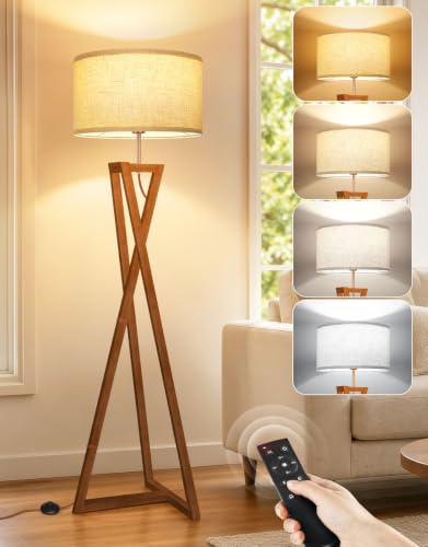 62" Wood Tripod Floor Lamp (Amber Walnut)