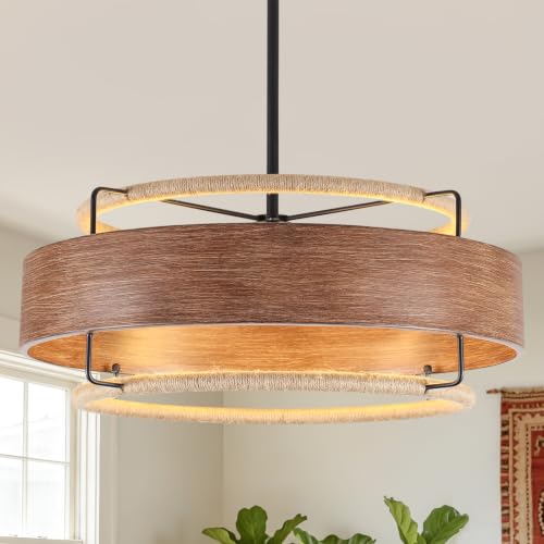 24" Farmhouse Rattan Chandelier