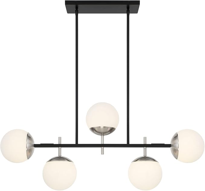 George Kovacs P1355-712 Alluria, 5 Light Island, Sand Coal & Brushed Nickel Finish, Etched Opal Glass Shade