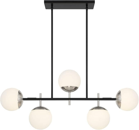 George Kovacs P1355-712 Alluria, 5 Light Island, Sand Coal & Brushed Nickel Finish, Etched Opal Glass Shade