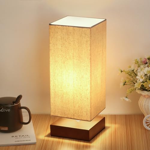 Touch Control Table Lamp Bedside 3 Way Dimmable Touch Desk Lamp Modern Nightstand Lamp with Square Fabric Lamp Shade Simple Night Light for Bedroom Living Room Office