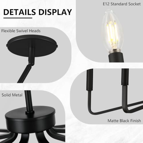 8 Light 38 Inch Large Black Farmhouse Chandelier for Living Room (8 Count)