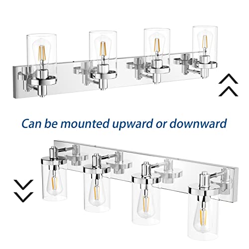Bathroom Vanity Light Farmhouse 4 Light Chrome Vanity Lighting Fixtures with Clear Glass Shade