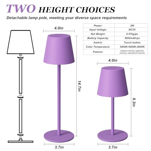 Cordless Table Lamp Rechargeable Purple (2 Count)