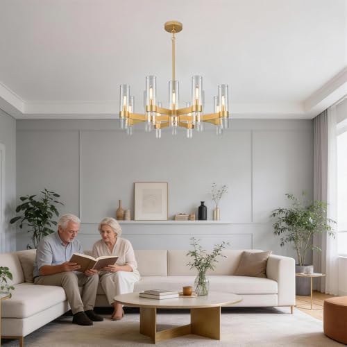 12 Light Large Gold Farmhouse Chandeliers for Dining Room Light Fixture 34"