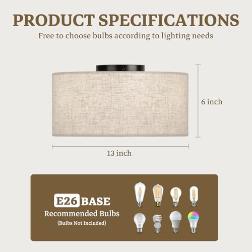 13inch Semi Flush Mount Ceiling Light Fixture (3 Count)