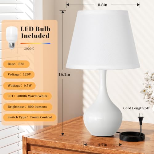 16.1" Touch Table Lamp for Nightstand (2 Count)
